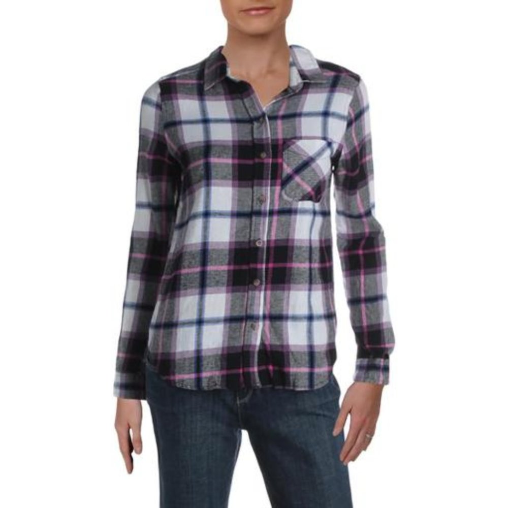 Polly & Esther Women's Flannel Long Sleeve Button-Down Top